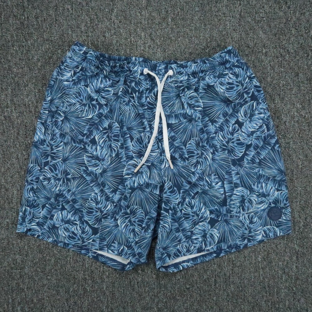 Rhoback Swim Trunks Mens Large Blue Medley Tropical Floral Lined Athletic Shorts